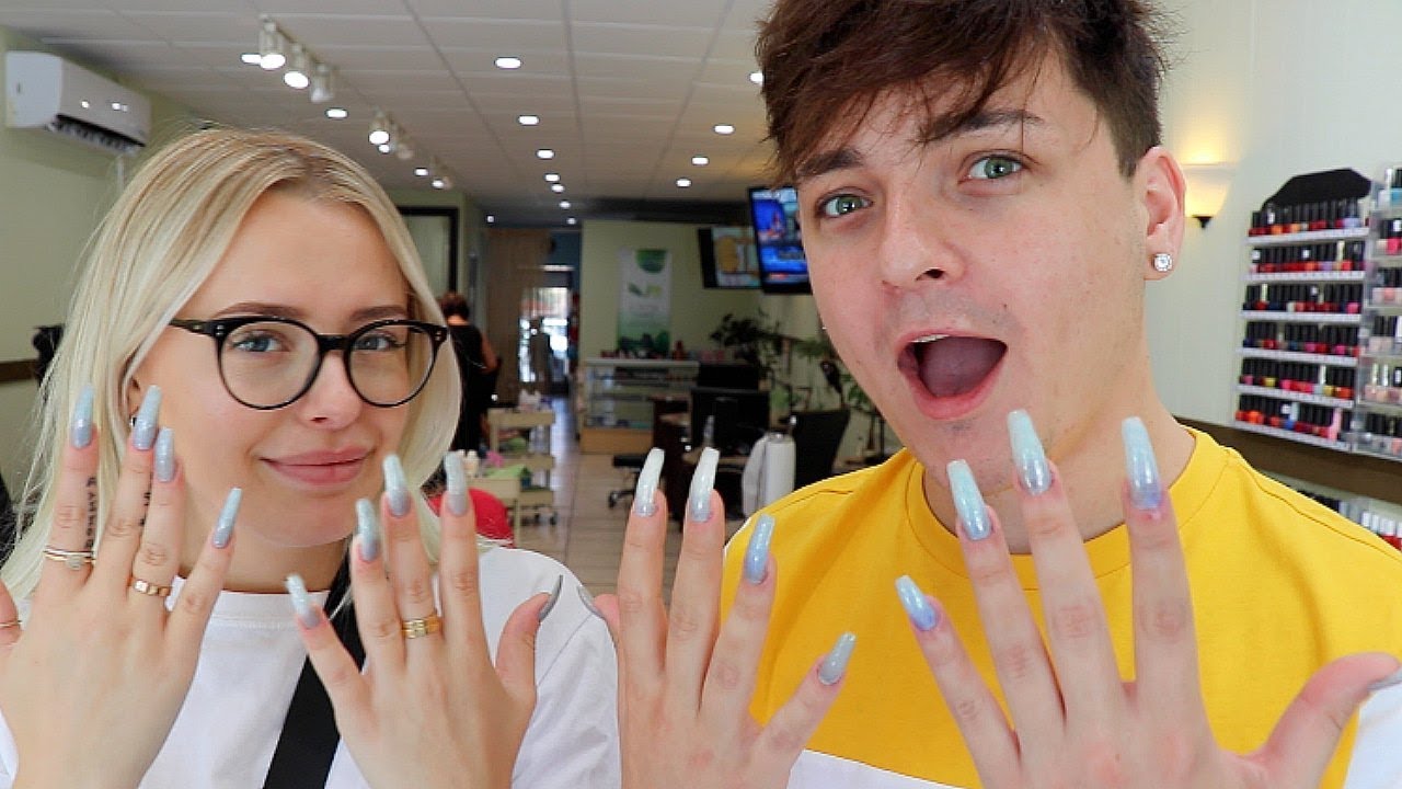 GUY VS. GIRL ACRYLIC NAILS CHALLENGE Ft. Corinna Kopf | Nick Bean