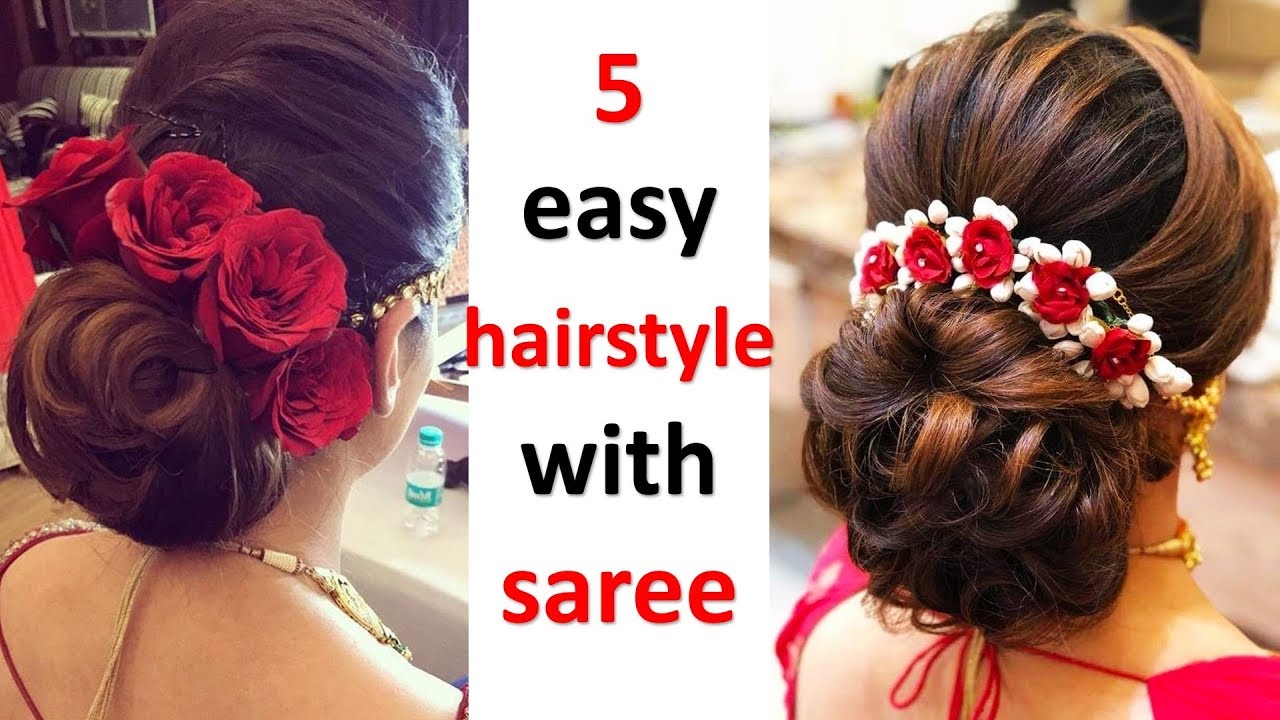 5 easy and quick hairstyle with saree || wedding hairstyle || party hairstyle | hairstyle for ladies