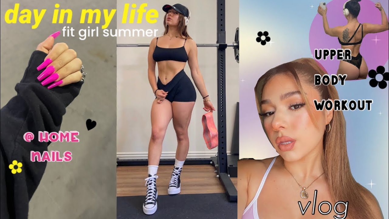 fit girl summer vlog   @ home nails upper body workout sephora haul puppy daily vlog