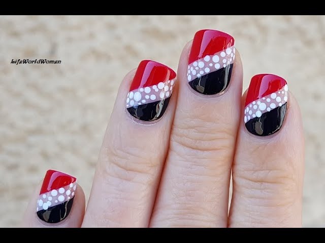 BLACK & RED NAILS With White Dotting Tool NAIL ART Design / Life World Women